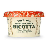 7.5 oz Treeline Non-Dairy Cashew Ricotta cheese in its red, green, and cream packaging