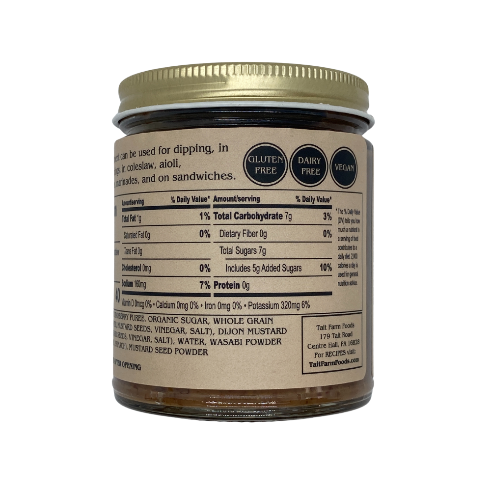 Nutritional label for Tait Farm Cranberry Mustard