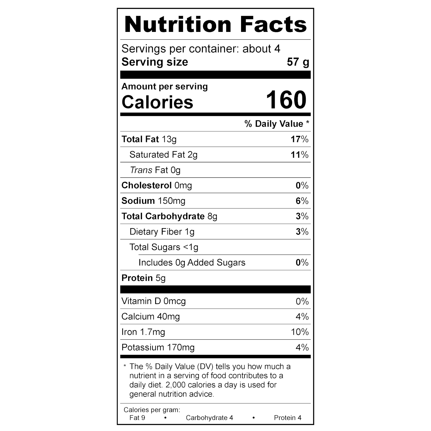 Treeline Cheese Vegan Ricotta Nutritional Label