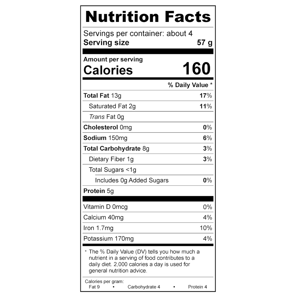 Treeline Cheese Vegan Ricotta Nutritional Label 
