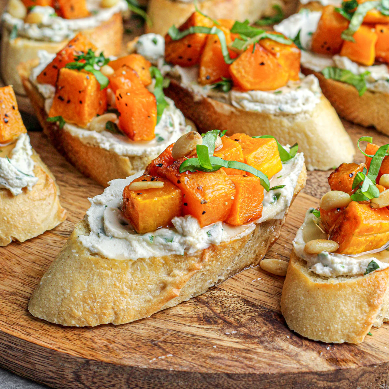 Toasts with vegan cheese and squash