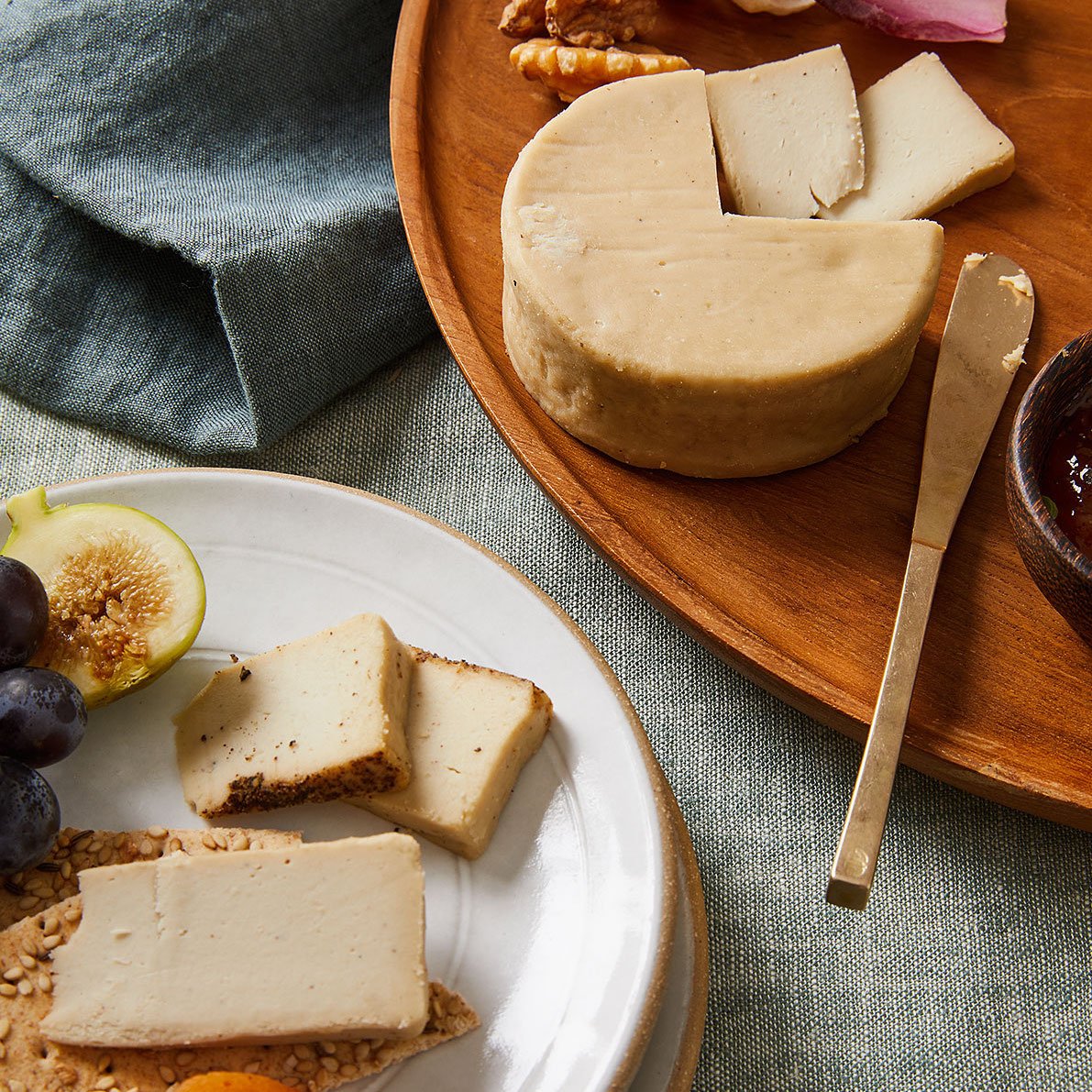vegan cheese wheel and crackers