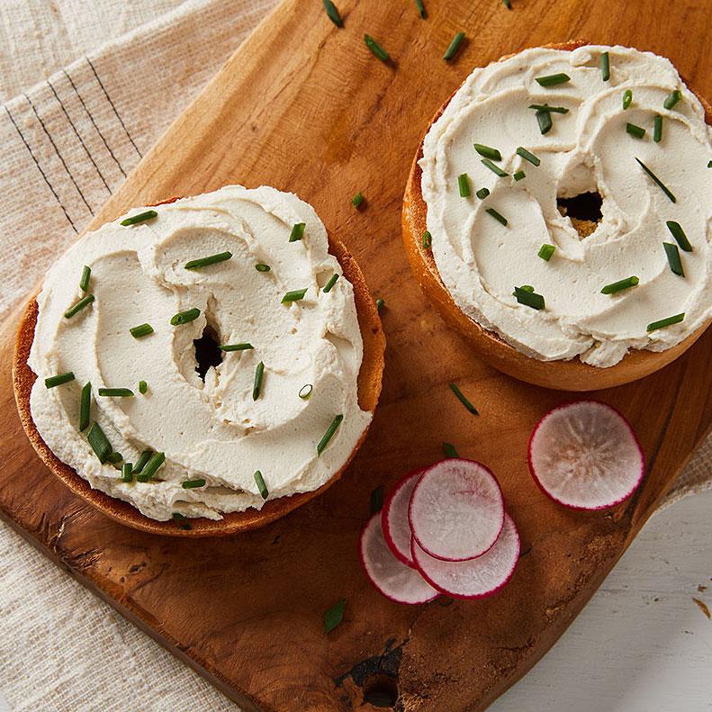 bagel with vegan cream cheese