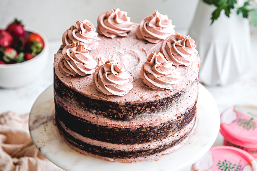 Chocolate Layer Cake with Strawberry Cream Cheese Frosting