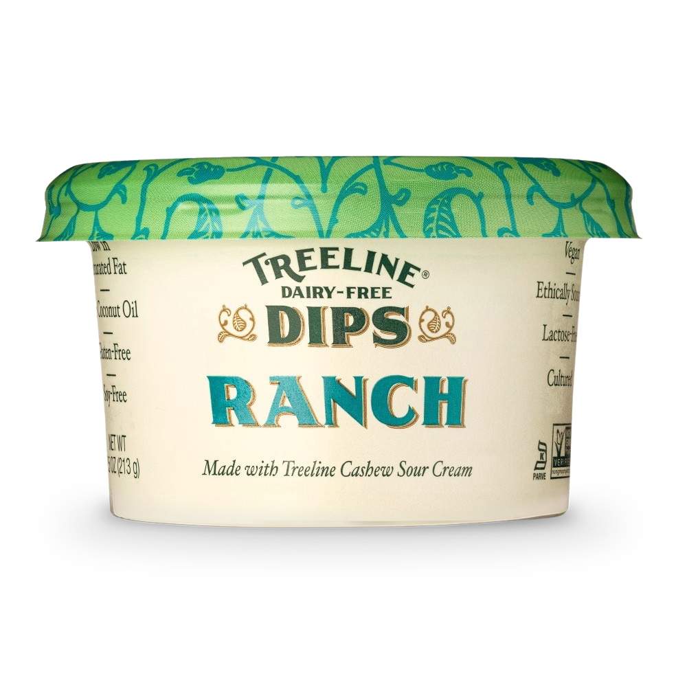green and cream Treeline Dairy-Free Dips Ranch container