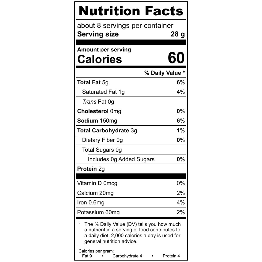 Nutrition facts label on a white background