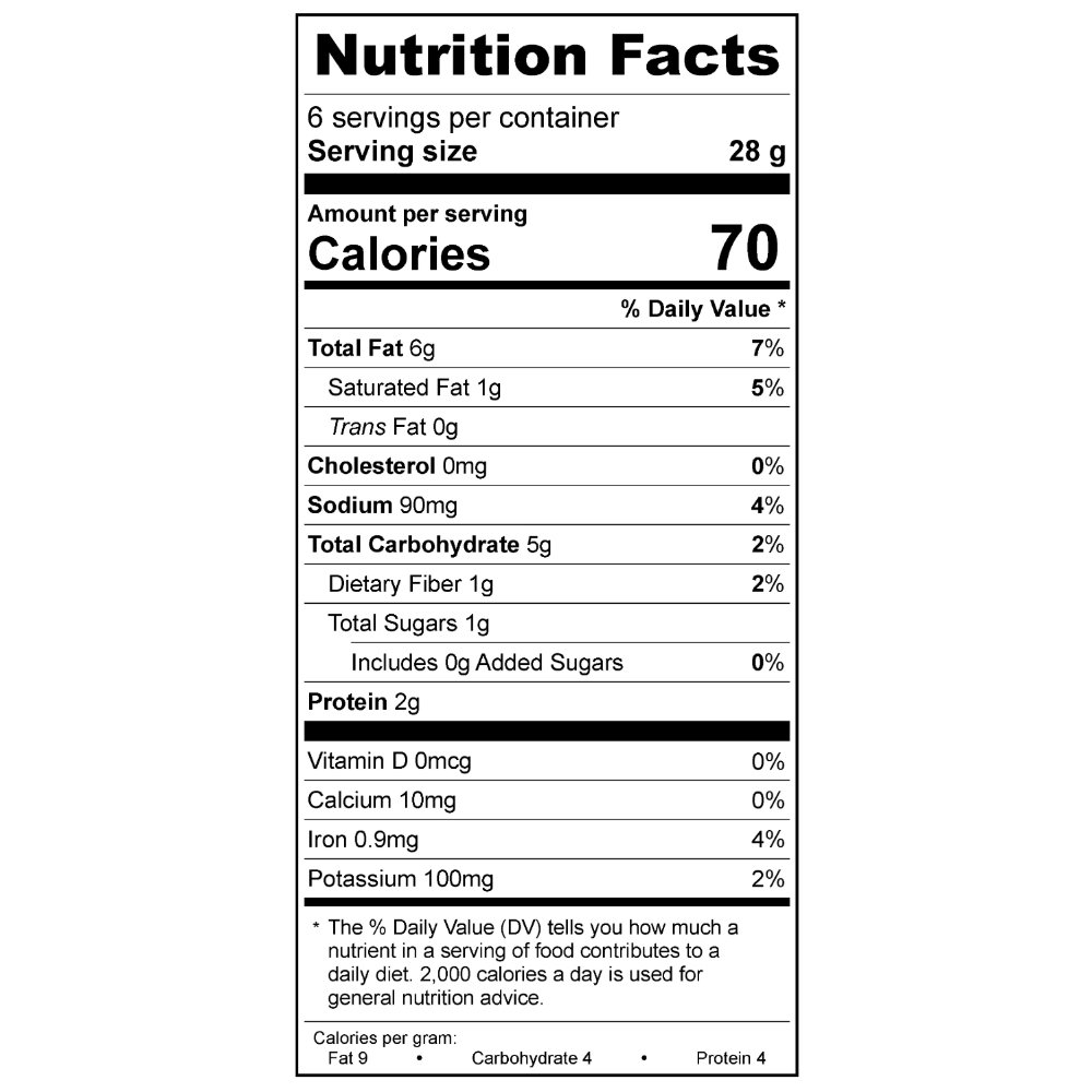 nutritional facts for Treeline Caramelized Onion French-Style cashew cheese