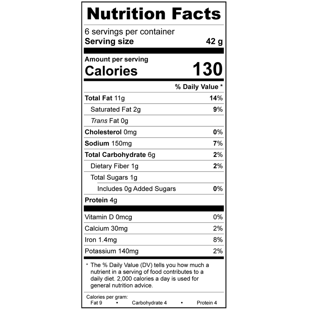 
                  
                    Treeline Cheese Vegan Plain cream cheese snack packs Nutritional Label 
                  
                