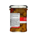 Back of jar of grilled olives with nutritional label 